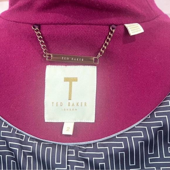 NWOT Ted Baker Magenta Berry Asymmetrical Wrap Drytaa Belted Wool Cashmere Coat - Picture 11 of 15